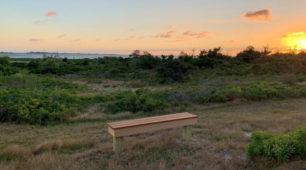 Wood bench sunset hrz