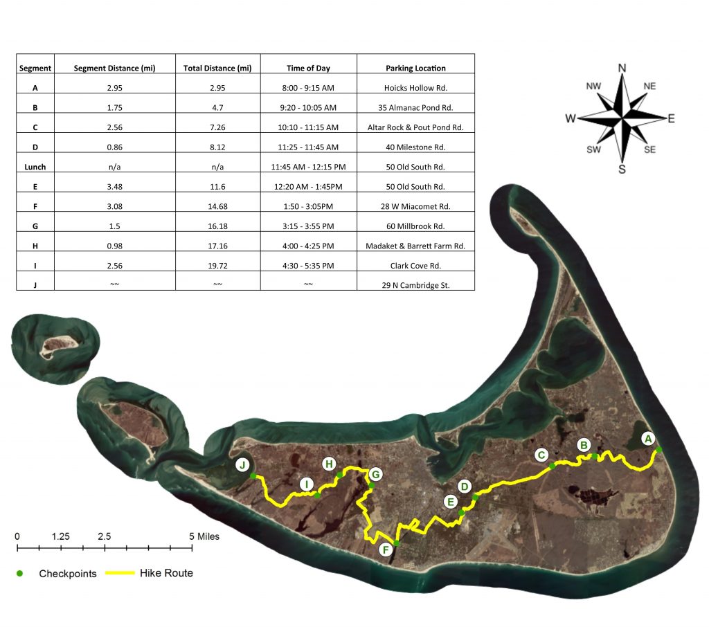 2019 Cross-Island Hike schedule and map